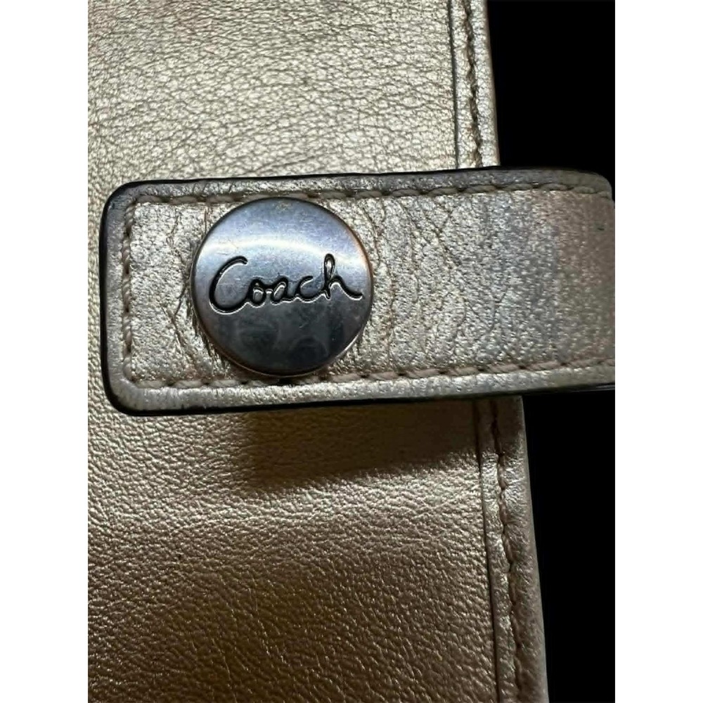 Coach Signature Jacquard Slim Checkbook Wallet Metallic Champagne‎ Leather Trim - Picture 4 of 6